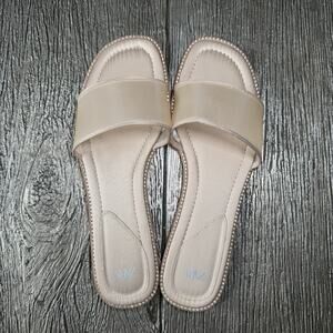 ZARA Flat Sandals With Rhinestones Single Strap US 8.5 | EU 39 In Champagne